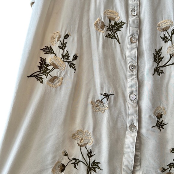 J Jill Embroidered Woven Front Shirt Women's Large Cream Floral - Picture 4 of 8